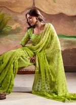 Banarasi Butti Georgette  Lemon Green Festival Wear Zari Work Saree